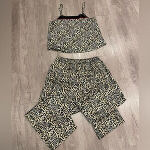 Leopard Print Two-Piece Silky Pajama Lounge Set